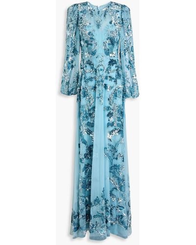 Zuhair Murad Embellished Tulle Gown - Blue
