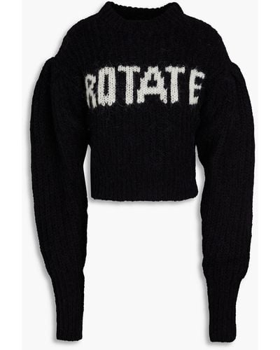 ROTATE BIRGER CHRISTENSEN Adley Ribbed Intarsia Wool-blend Sweater - Black
