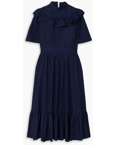 SINDISO KHUMALO Ruffled Tiered Cotton Midi Dress - Blue