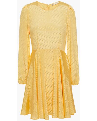 Maje Rose Gathered Satin-jacquard Mini Dress - Yellow
