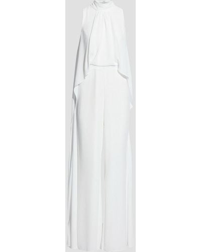 Halston Alice Cape-effect Draped Crepe Wide-leg Jumpsuit - White