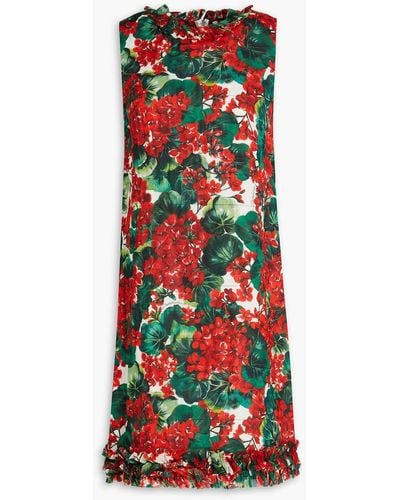 Dolce & Gabbana Ruffled Floral-print Silk-blend Mini Dress - Red