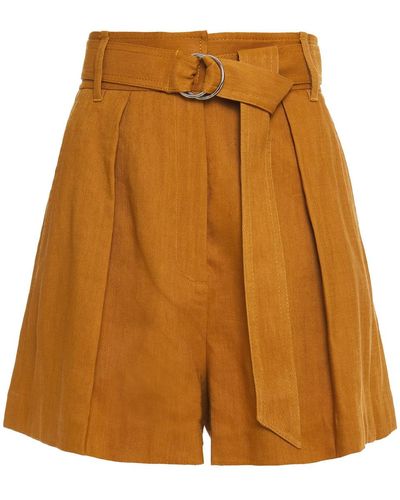 Tibi Belted Lien-blend Twill Shorts - Brown