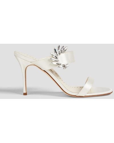 Manolo Blahnik Crystal-embellished Satin Sandals - White