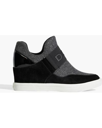 DKNY Cosmos Suede And Patent Leather-trimmed Flannel Wedge Trainers - Black