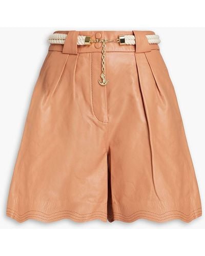 Zimmermann Belted Scalloped Leather Shorts - Natural