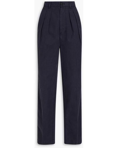 Alex Mill Keaton Pleated Cotton And Lyocell-blend Straight-leg Trousers - Blue