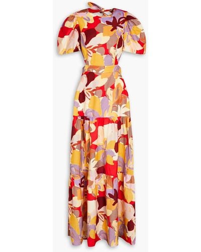Rebecca Vallance Gathe Floral-print Linen-blend Maxi Dress - Red
