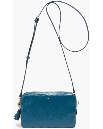 Anya Hindmarch Quilted Smooth And Glossed Textured-leather Shoulder Bag - Blue
