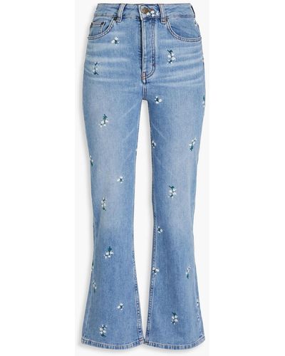 Maje Embroidered High-rise Flared Jeans - Blue