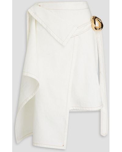 JW Anderson Draped Embellished Denim Skirt - White