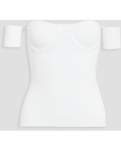 Helmut Lang Off-the-shoulder Ribbed-knit Top - White