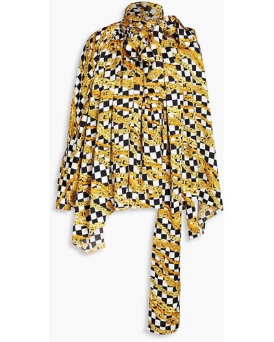 Balenciaga Bedruckte bluse aus seide mit drapierung - Gelb