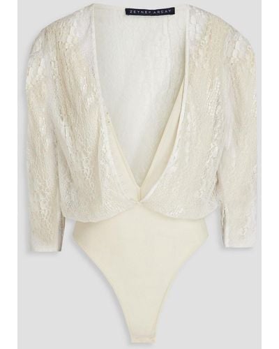 Zeynep Arcay Layered Silk-blend Jersey And Lace Bodysuit - White