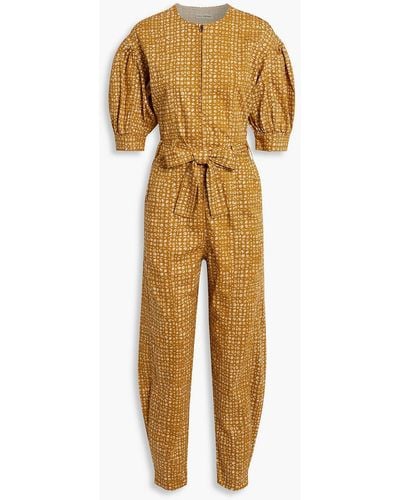 Ulla Johnson Sabra Belted Printed Denim Jumpsuit - Yellow