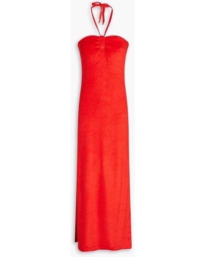Giuliva Heritage Leda Draped Modal-blend Terry Halterneck Midi Dress - Red
