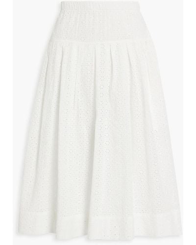 Alex Mill June Pleated Broderie Anglaise Cotton Midi Skirt - White
