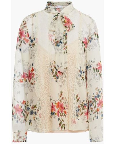 Red(V) Pussy-bow Floral-print Georgette Blouse - White