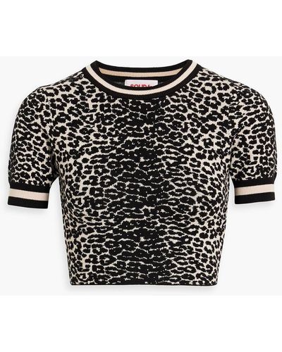 Solid & Striped Cara Cropped Leopard-print Knitted Top - Black