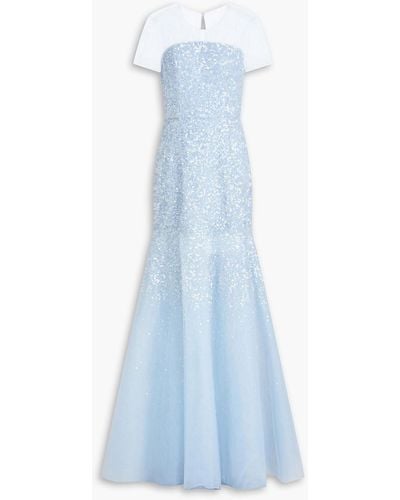 Carolina Herrera Embellished Tulle Gown - Blue