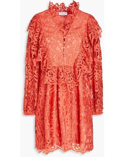 Hofmann Copenhagen Elise hemdkleid in minilänge aus guipure-spitze mit rüschen - Rot