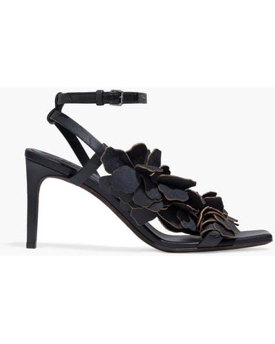 Brunello Cucinelli Floral-appliquéd Leather Sandals - Black