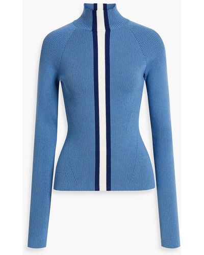 CORDOVA Striped Ribbed Wool-blend Turtleneck Sweater - Blue
