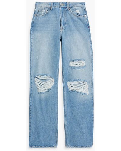 Tomorrow Denim Brown Distressed High-rise Wide-leg Jeans - Blue