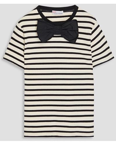 RED Valentino Bow-embellished Striped Cotton-jersey T-shirt - Black