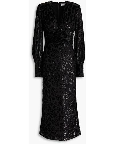 Rebecca Vallance Aspen Draped Metallic Devoré-velvet Midi Dress - Black