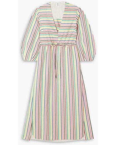 Rosie Assoulin Vivella Gathered Striped Cotton And Linen-blend Midi Dress - White