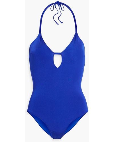 Iris & Ink Arielle Cutout Halterneck Swimsuit - Blue
