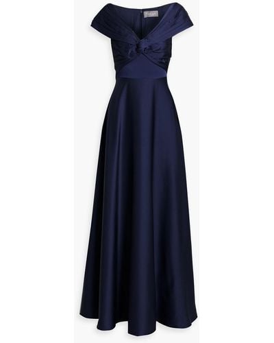 THEIA Francesca Pleated Twist-front Satin Gown - Blue