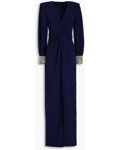 Jenny Packham Crystal-embellished Twist-front Crepe Gown - Blue
