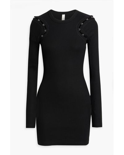 Dion Lee Convertible Hook-detailed Ribbed Cotton-blend Mini Dress - Black