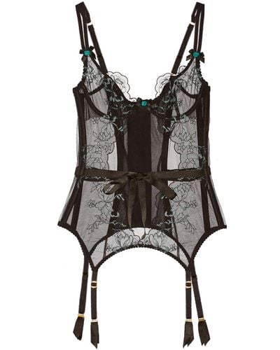 Agent Provocateur Callie Satin-trimmed Embroidered Tulle Basque - Black