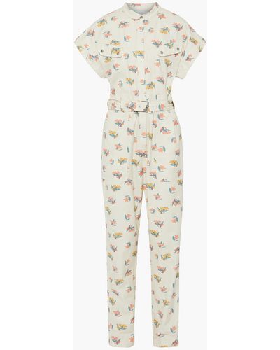 Rebecca Vallance Hadi Belted Floral-print Cotton-twill Jumpsuit - White