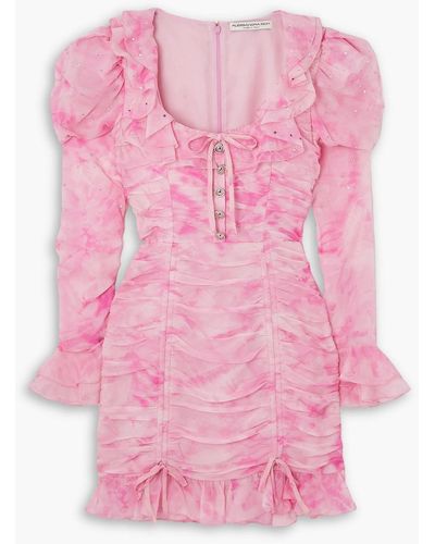 Alessandra Rich Embellished Tie-dyed Silk-georgette Mini Dress - Pink