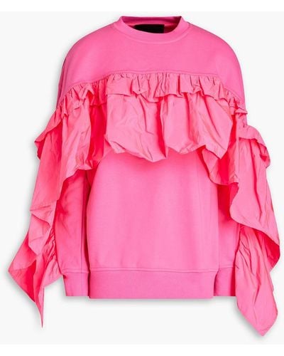 RED Valentino Oversized Taffeta-paneled French Cotton-blend Terry Sweatshirt - Pink
