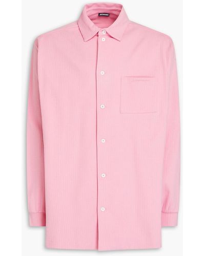 Jacquemus Oversized Ribbed Stretch Cotton-jersey Shirt - Pink