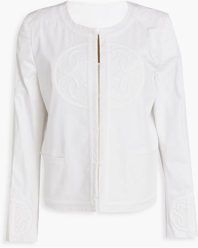 Elie Saab Embroidered Cotton-blend Twill Jacket - White