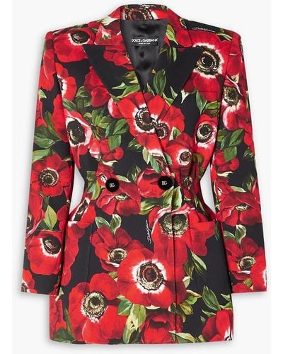 Dolce & Gabbana Double-breasted Floral-print Cady Blazer - Red