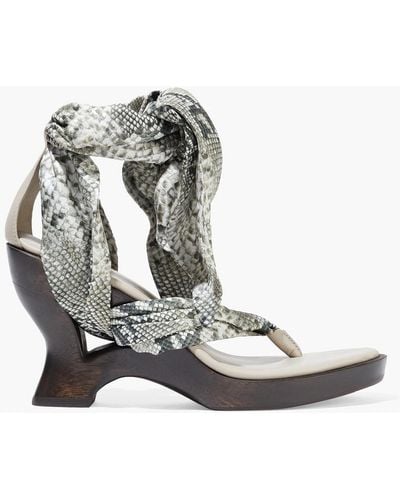 Zimmermann Scarf Tie Floral-print Satin-twill And Leather Wedge Sandals - White