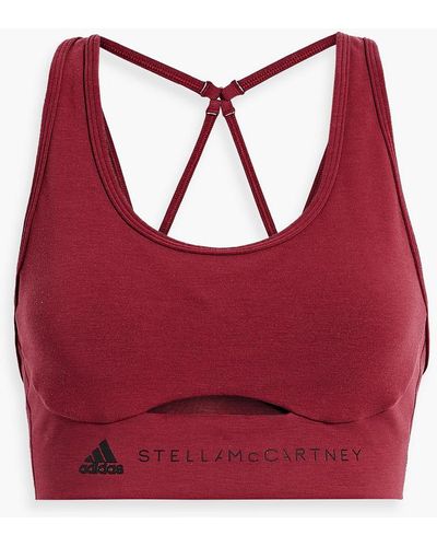 adidas By Stella McCartney Cutout Logo-print Modal-blend Jersey Sports Bra - Red
