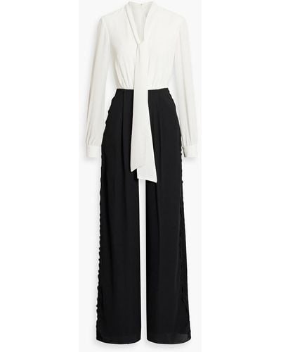 Mikael Aghal Draped Two-tone Crepe Wide-leg Jumpsuit - White
