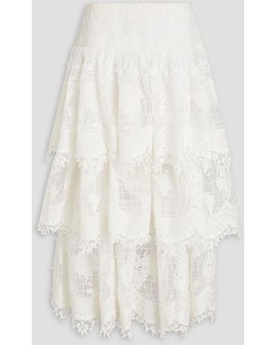 Zimmermann Embellished Tiered Voile And Tulle Maxi Skirt - White