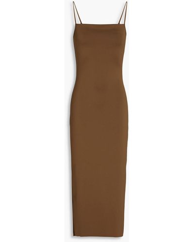 GOOD AMERICAN Slip dress in midilänge aus glänzendem jersey - Braun