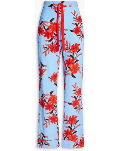 Diane von Furstenberg Floral-print Crepe De Chine Straight-leg Pants - Red