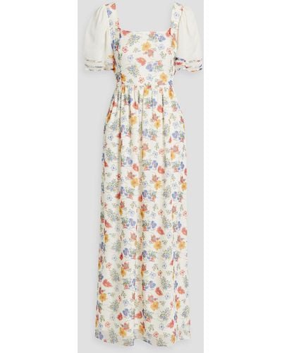 HVN Fromer Floral-print Silk-chiffon Maxi Dress - White