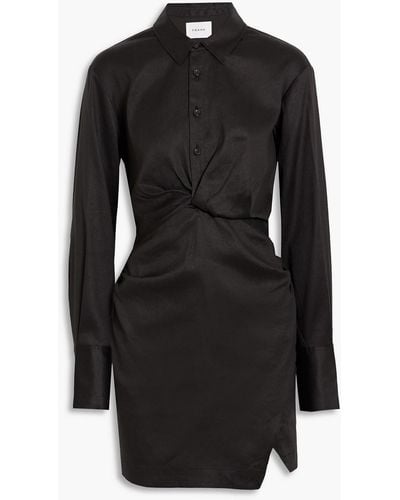 FRAME Twist-front Twill Mini Shirt Dress - Black